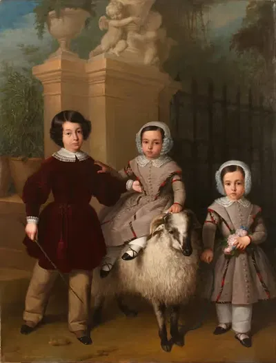 Children playing with a ram by Antonio María Esquivel, 1843 — digital art print download