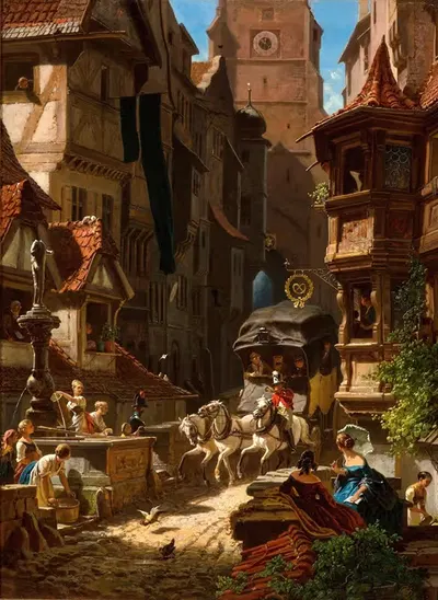 Прибытие почтовой кареты by Карл Спицвег — digital art print download