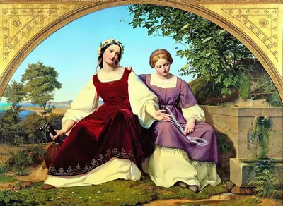 Две девушки у колодца by Эдуард Юлиус Фридрих Бендеман, 1833 — digital art print download
