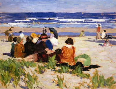 На пляже, Огунквит, Мэн by Эдвард Генри Поттхаст, 1924 — digital art print download