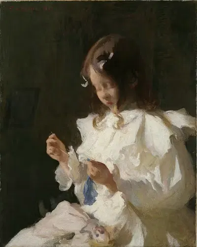Портрет ребенка, шьющего by Фрэнк Уэстон Бенсон, 1897 — digital art print download