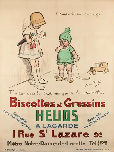 Demande en mariage T'es trop gras.faut manger des biscottes Hélios Biscottes et Gressins HELIOS A. LAGARDE by Жорж Редон,…