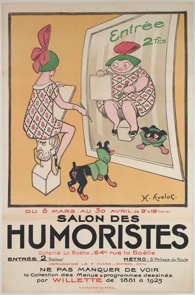 Entrée 2frs DU 8 MARS AU 30 AVRIL de 9h à 19 heures. SALON DES HUMORISTES Galerie La Boëtie by Henri Avelot, 1925 — digital…