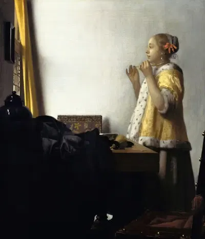 Young Woman with a Pearl Necklace by Johannes Vermeer — digital art print download