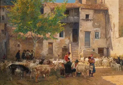 Время доения в Антиколи Коррадо by Мариано Барбасан, 1922 — digital art print download