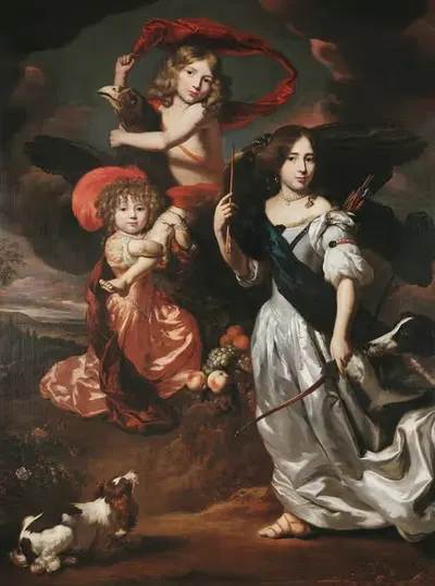 Портрет трех детей как Цереры, Ганимеда и Дианы by Николаес Маес, 1673 — digital art print download