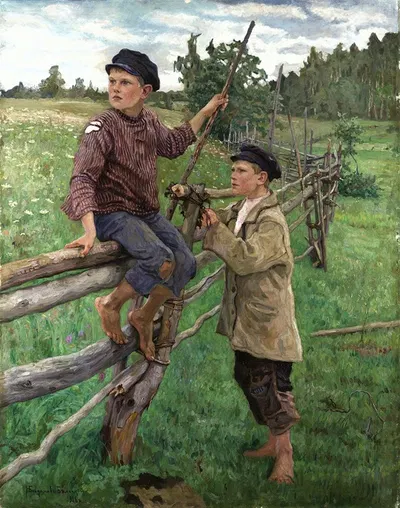 Country boys by Nikolai Bogdanov-Belsky, 1916 — digital art print download