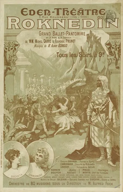 Eden-Theâtre 7, Rue Boudreau (Pres L'opera) Roknedïn Grand Ballet-Pantomime by Lucien Lefèvre, 1892 — digital art print…