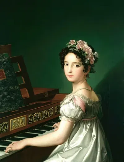 Manuela González Velázquez, playing the piano by Zacarías González Velázquez — digital art print download