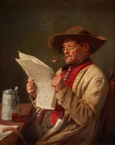 Man Reading the News by August Friedrich Siegert — digital art print download