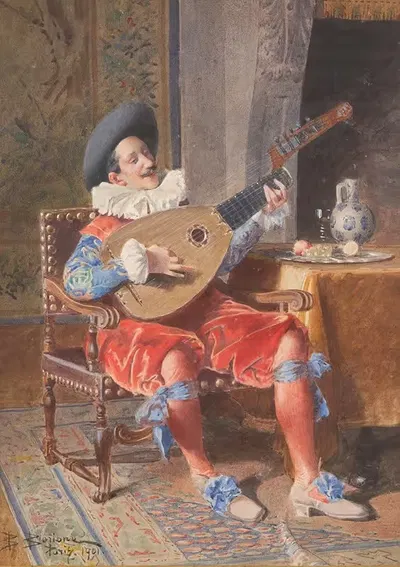 Игрок на лютне by Бернар Луи Борьон, 1901 — digital art print download
