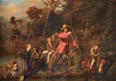 Семья Сивоттер, переходящая реку by Карл Вильгельм Фридрих Баурле, 1855 — digital art print download