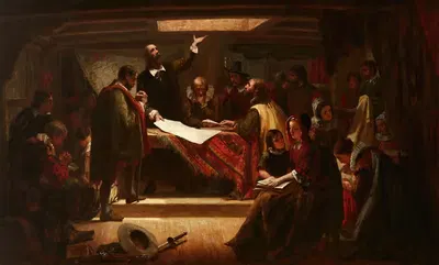 Подписание договора в каюте "Майфлауэр by Эдвин Уайт, 1856 — digital art print download