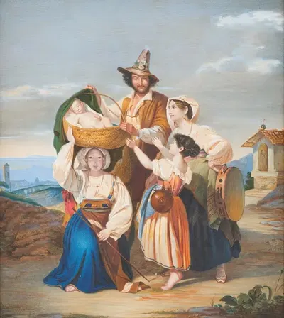 Семья пастухов на холме by Франц Людвиг Каттель, 1837 — digital art print download