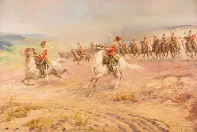 Attack of the Prussian Leib-Garde-Husaren regiment by Fritz Grotemeyer, 1932 — digital art print download