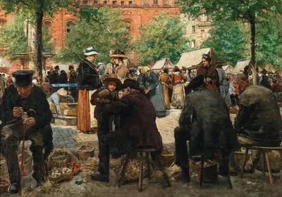 A Market Day in Lübeck by Hermann Linde, 1889 — digital art print download