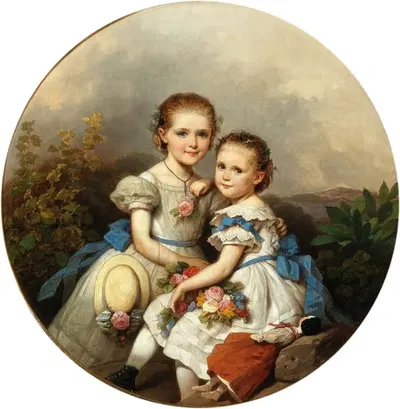 Сiblings с соломенной шляпой и куклой by Иоганн Грунд, 1886 — digital art print download
