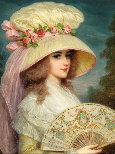 A Lady with Rose Hat and Fan by Lucius Rossi — digital art print download