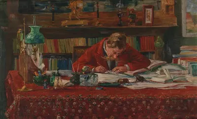 Верхаерен, пишущий за своим рабочим столом by Март Массен, 1900 — digital art print download