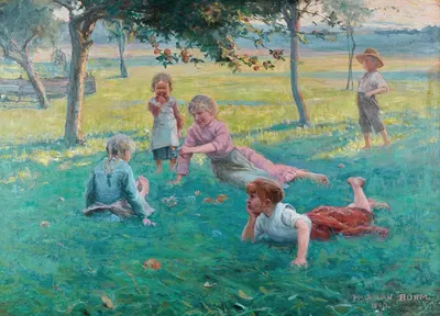 Дети, лежащие на траве by Макс Бом, 1890 — digital art print download