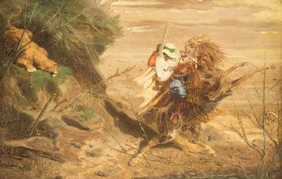 Араб, сражающийся с нападающим львом by Отто Клеменс Фикенштер — digital art print download