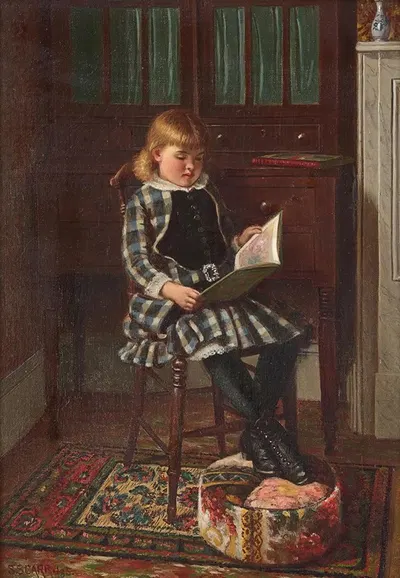 Молодая девушка, сидящая в интерьере by Самуэль С. Карр, 1885 — digital art print download
