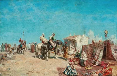Arab merchants at a market by the city walls by Alberto Pasini — digital art print download