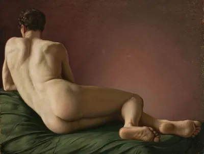 Nude of the back of a reclining man by Aleksander Lesser, 1837 — digital art print download