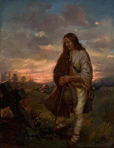 Highlander at a grave by Antoni Kozakiewicz, 1864 — digital art print download
