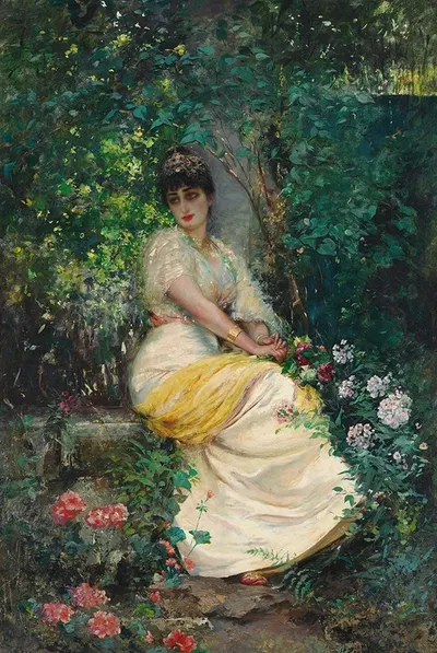 A seat in the shade by Édouard Frédéric Wilhelm Richter — digital art print download