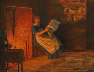 Чтение у огня by Инох Вуд Перри-младший, 1870-1879 — digital art print download
