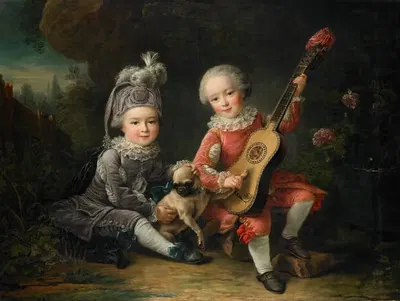 Портреты господ де Бетюн, играющих с собакой by Франсуа-Юбер Друа, 1761 — digital art print download