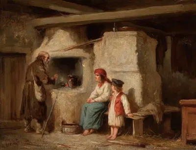 В крестьянской хижине by Генрик Пиллати — digital art print download