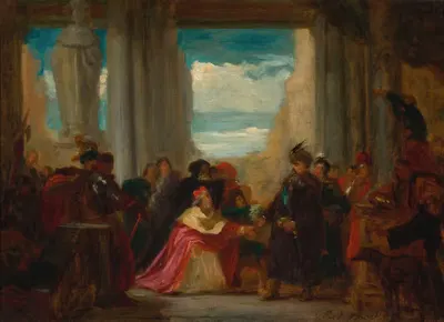 Count Wilczek beseeching king John Sobieski to help Vienna against the Turks, sketch by Henryk Rodakowski — digital art…