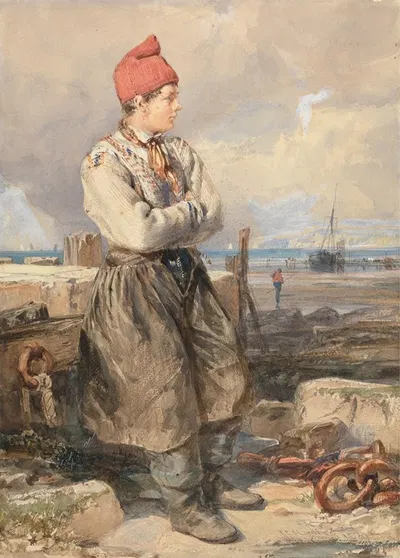French Coast Scene with Fisherboy by James Duffield Harding, 1829 — digital art print download