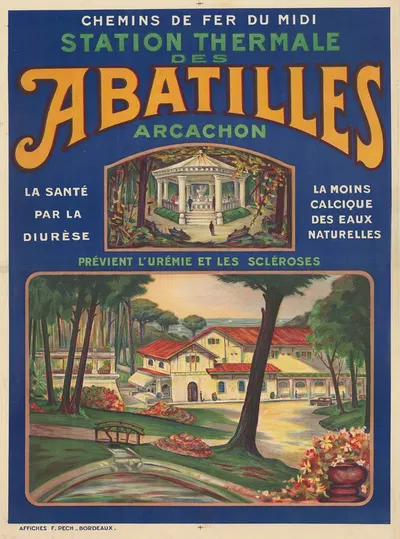 Chemins de Fer du Midi. Station thermale des Abatilles, Arcachon by Афиши Ф. Пеш, 1920 — digital art print download