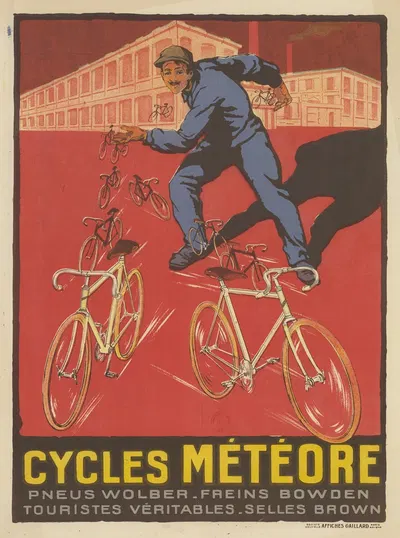 Cycles Météore. Pneus Wolber-freins Bowden. Touristes véritables-selles Brown by Affiches Gaillard, 1926 — digital art…
