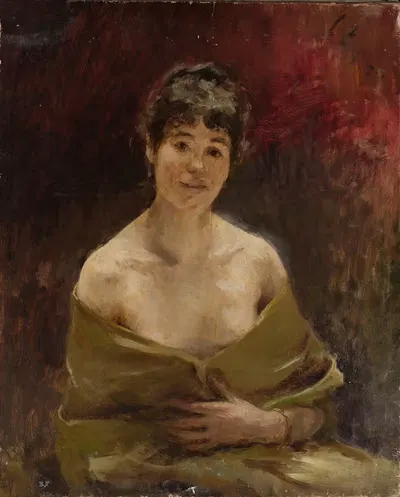 Эскиз женской модели в зеленой драпировке by Ян Чянглиньский, 1890 — digital art print download
