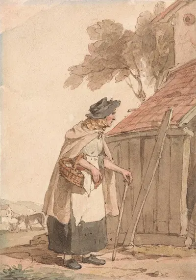 An Old Woman Carrying a Basket by John Augustus Atkinson — digital art print download