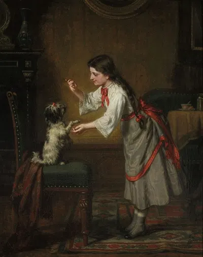 Девушка с собакой by Леопольд Лёффлер, 1880 — digital art print download