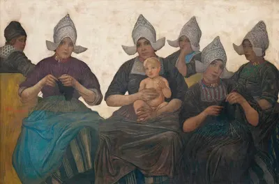 Голландские дамы в традиционной одежде вяжут by Николаус Вильгельм Юнгманн — digital art print download