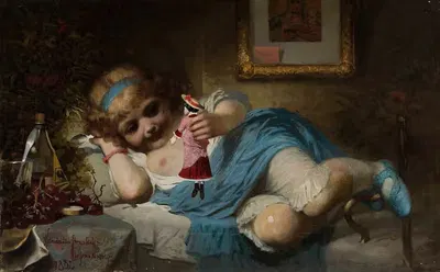 Девушка с куклой – выздоравливающая by Вандалин Стжалецкий, 1882 — digital art print download