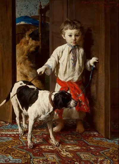 Сын художника с собакой by Витольд Пшужковский, 1881 — digital art print download