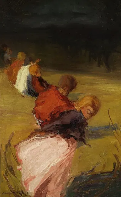 Children surprised by a storm – Procession of children by Witold Wojtkiewicz — digital art print download