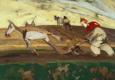 Ploughing by Witold Wojtkiewicz, 1905 — digital art print download