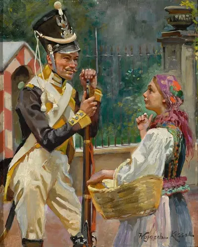 Солдат и девушка – перед Белведером by Войцех Коссак, 1912 — digital art print download