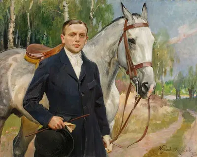 Портрет Бронислава Кристалла с лошадью by Войцех Коссак, 1923 — digital art print download