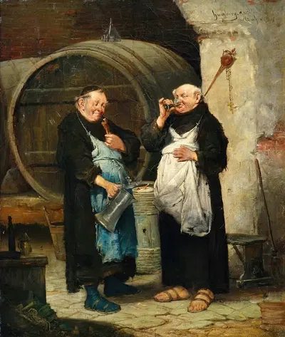 Zwei Mönche im Weinkeller by Adolf Humborg, 1876 — digital art print download