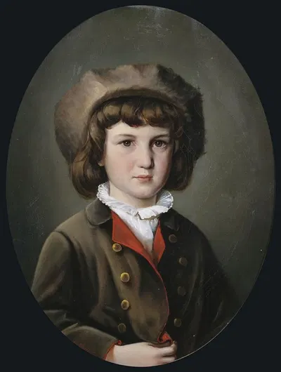 Портрет юноши в зеленом пиджаке с меховой шапкой by Антон Эберт, 1874 — digital art print download
