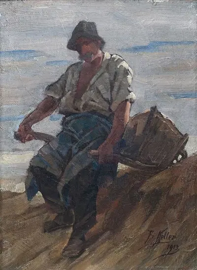 Steinbrecher mit Schubkarre by Friedrich von Keller, 1913 — digital art print download